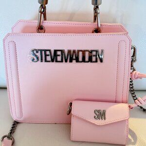 NWT STEVE MADDEN BEVELYN CONTRAST SATCHEL CROSSBODY BAG W MINI POUCH PINK